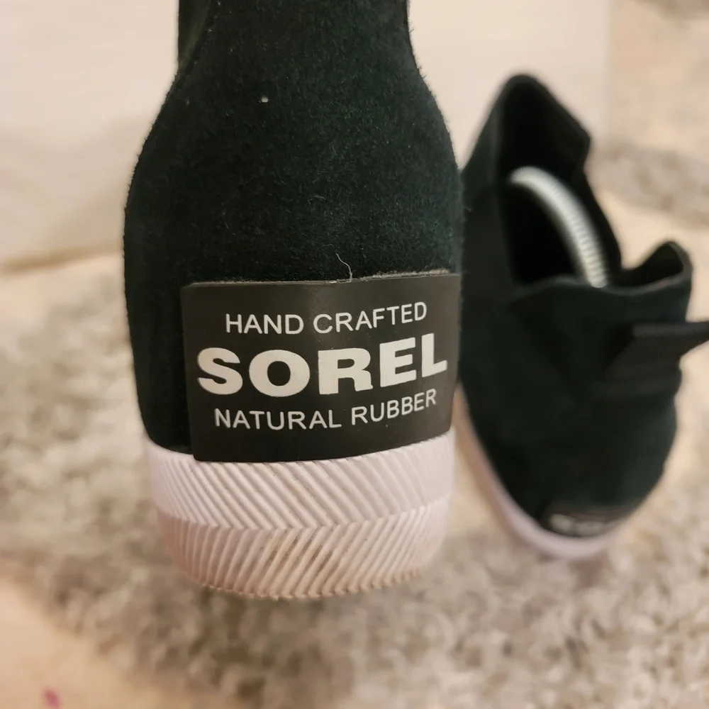 Sorel Dark Green Suede Wedge Slip-On Booties